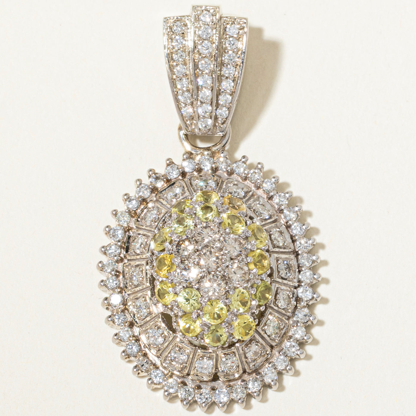 14k Pave Set Yellow Sapphire & Diamond Oval Cluster Pendant | 1.28ct, 2.11ctw