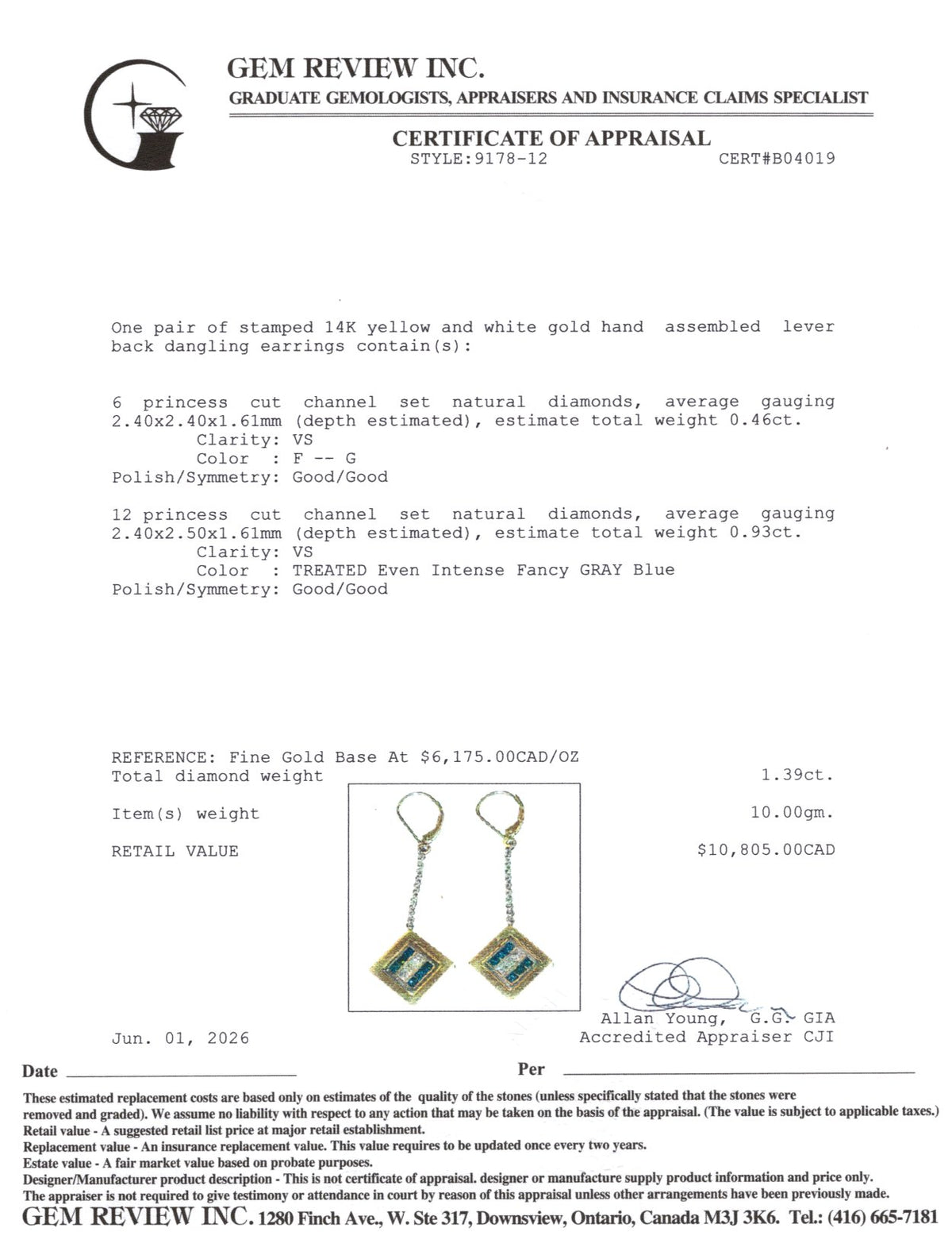 14k Princess Cut White & Blue Diamond Grid Geometric Drop Earrings | 1.39ctw