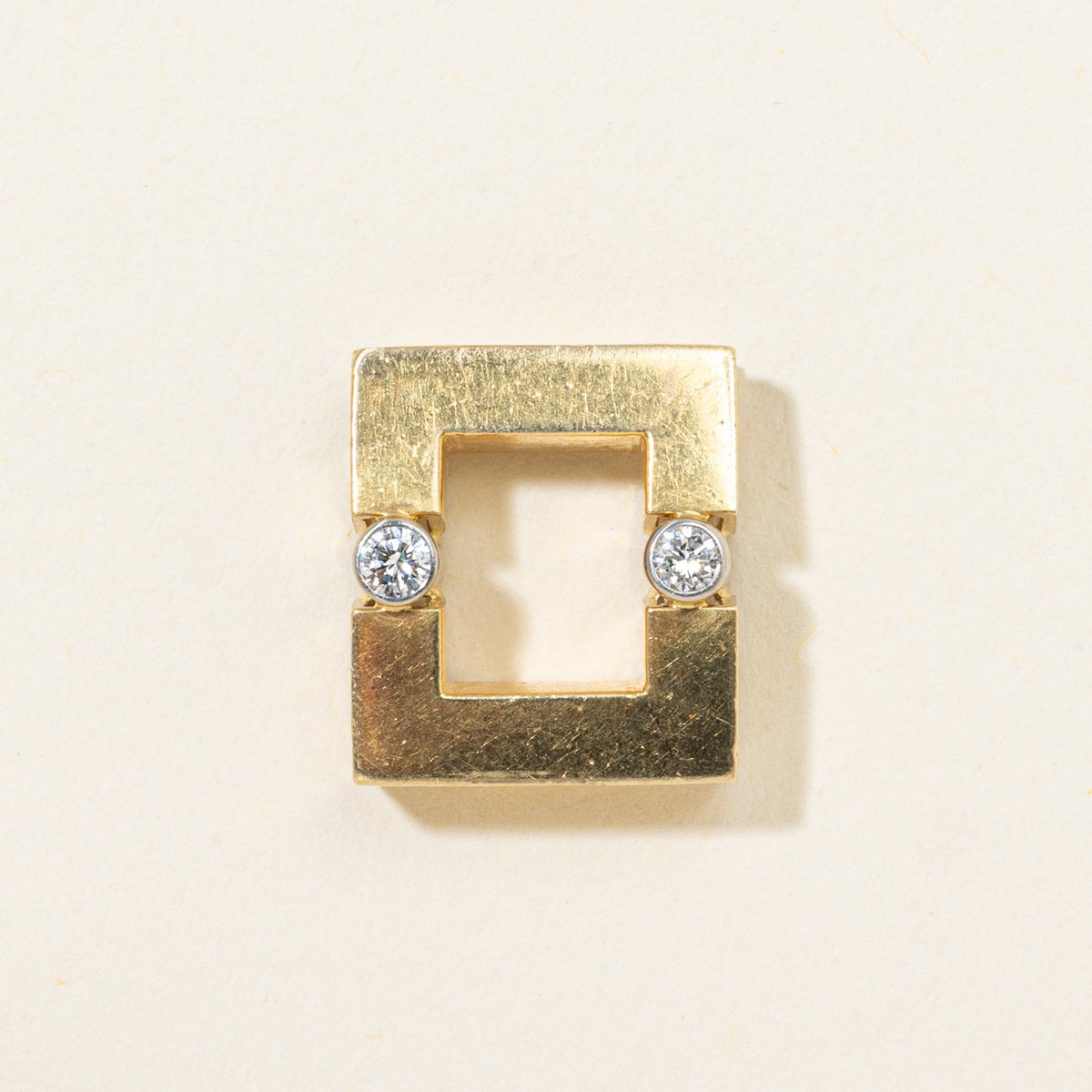 18k Two Stone Diamond Open Square Pendant | 0.10ctw