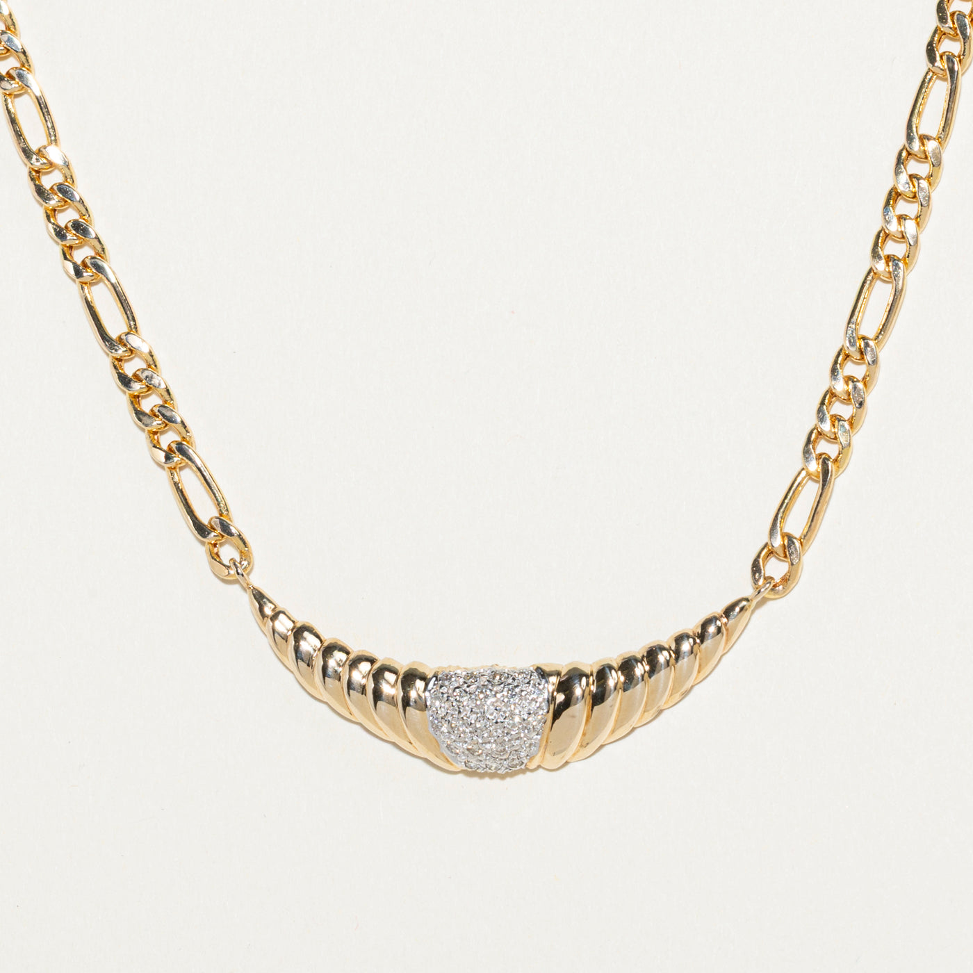 14k Pavé Set Diamond Grooved Bar Necklace | 0.28ctw | 16.5"