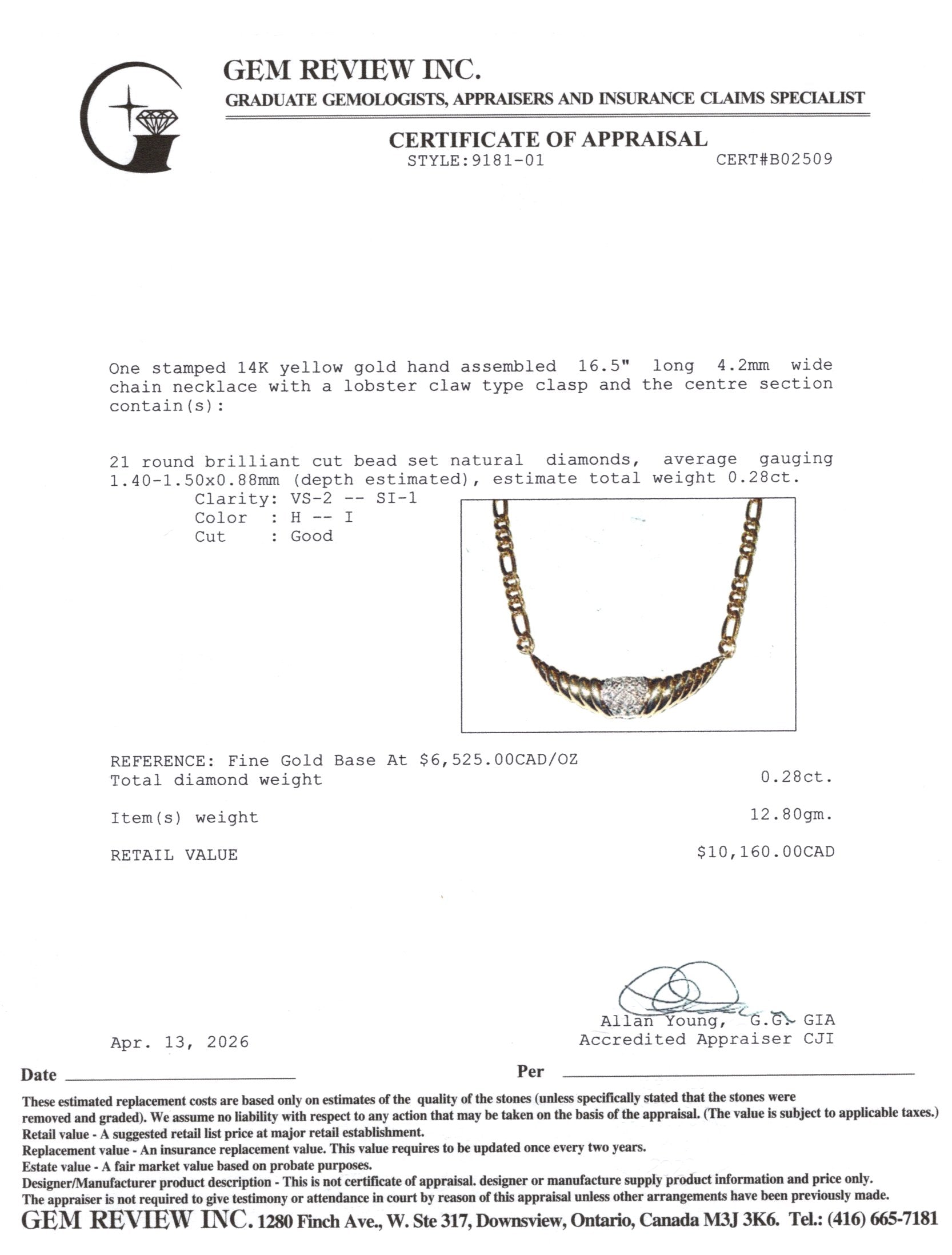 14k Pavé Set Diamond Grooved Bar Necklace | 0.28ctw | 16.5"