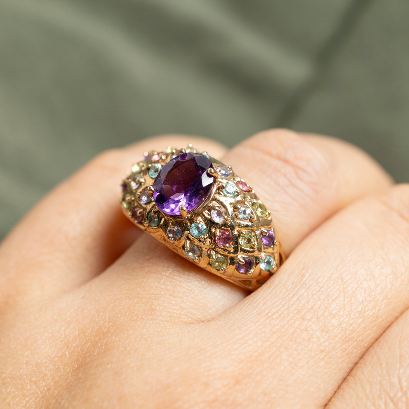 10k Amethyst & Multi Gemstone Accented Cocktail Ring | 2.50ctw | SZ 9.75