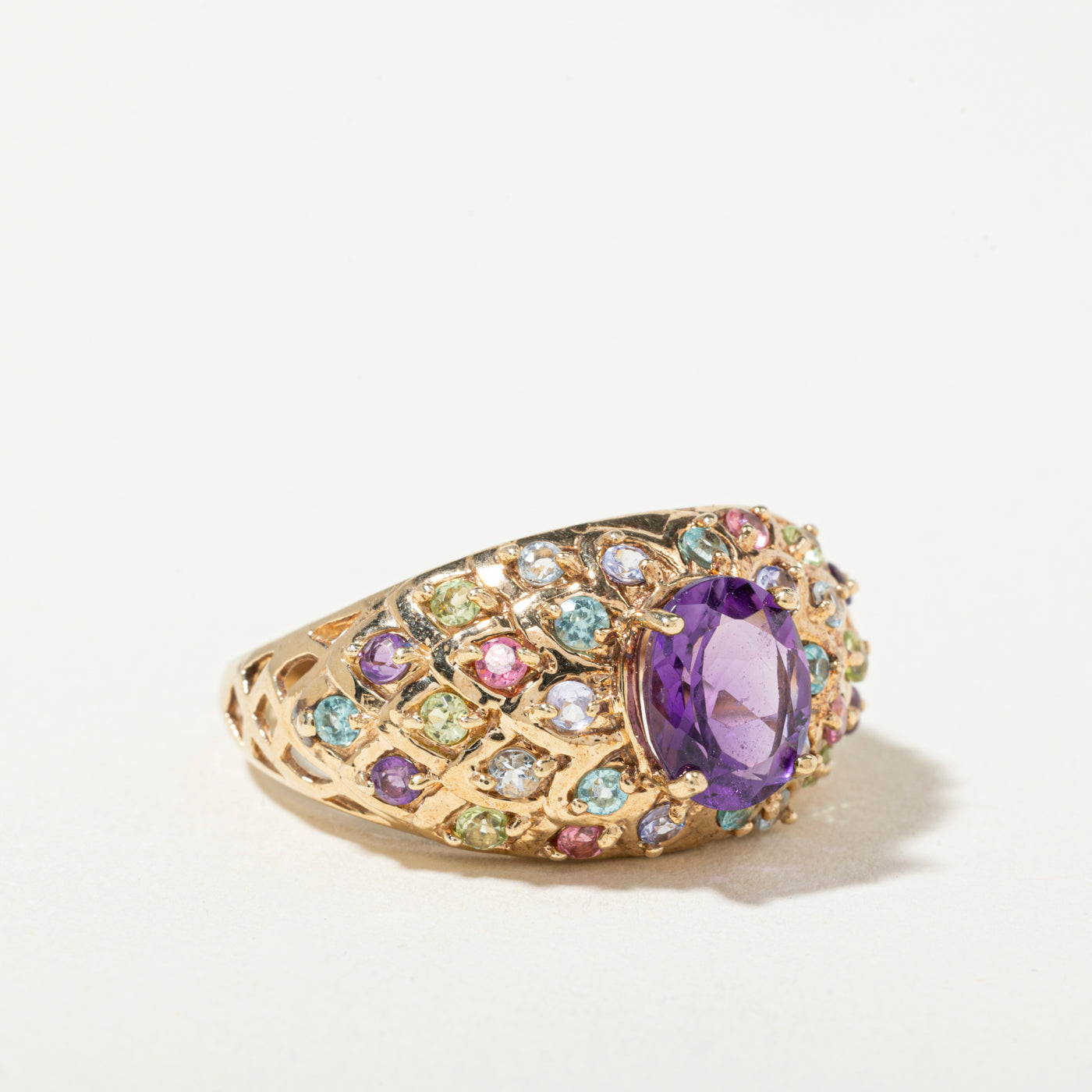 10k Amethyst & Multi Gemstone Accented Cocktail Ring | 2.50ctw | SZ 9.75