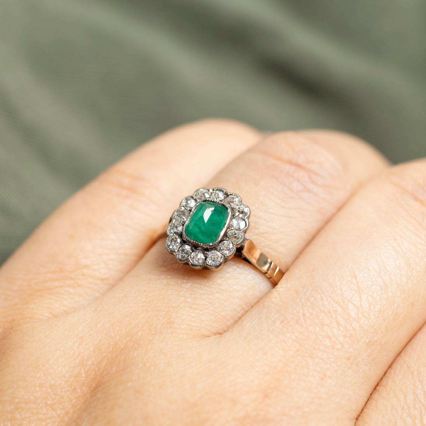 Antique 14k Emerald & Diamond Halo Ring | 0.76ct, 0.46ctw | SZ 8.25