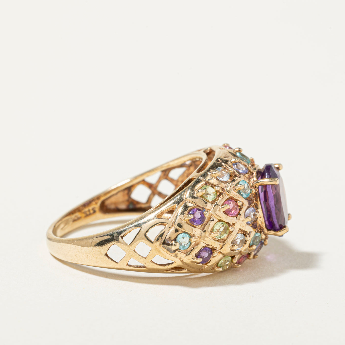 10k Amethyst & Multi Gemstone Accented Cocktail Ring | 2.50ctw | SZ 9.75