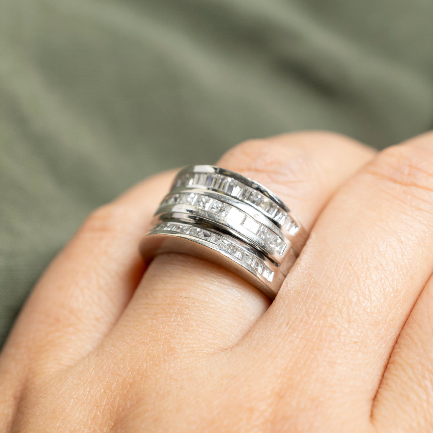 14k White Gold Multi Row Diamond Ring | 1.33ctw | SZ 7