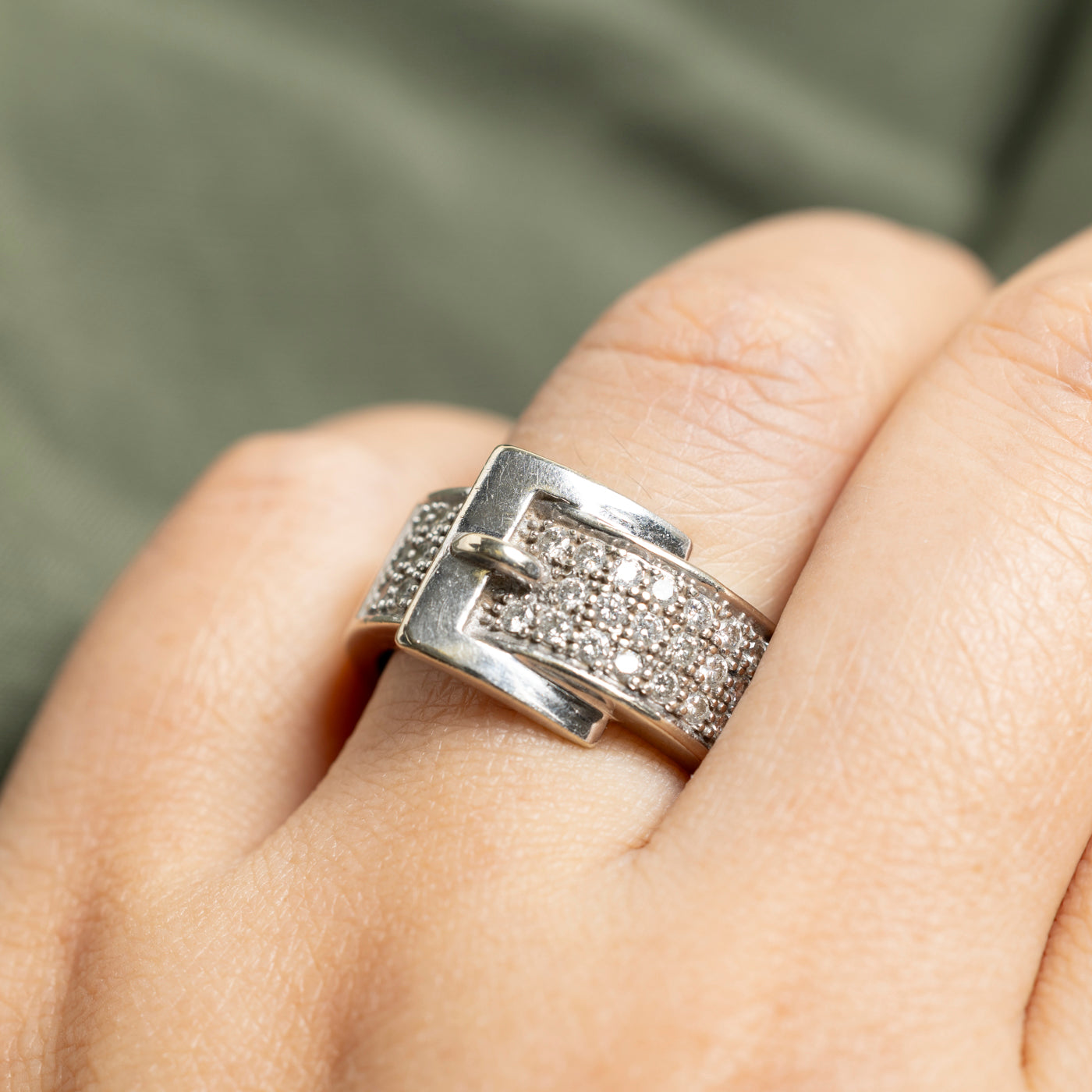 14k White Gold Diamond Buckle Ring | 0.79ctw | SZ 8.75