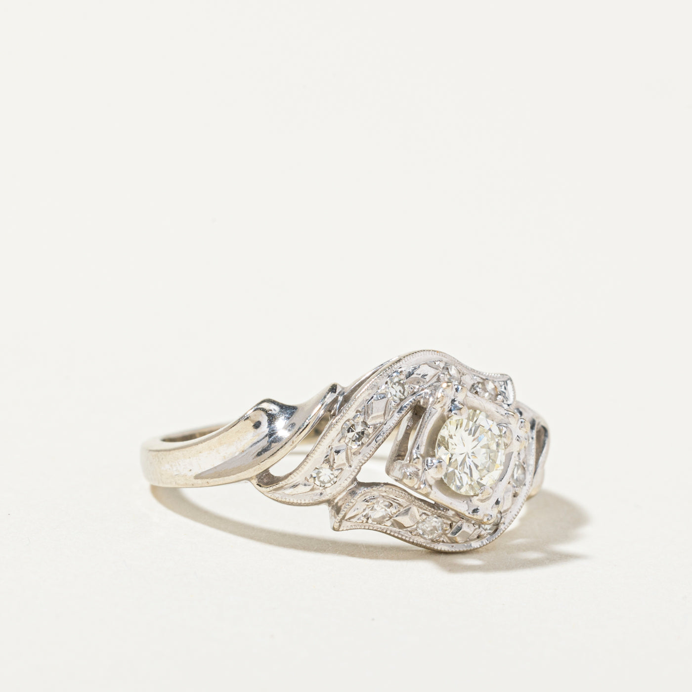 14k Diamond Accented Milgrain Ring | 0.30ct VVS2 I/J, 0.11ctw | SZ 8.75