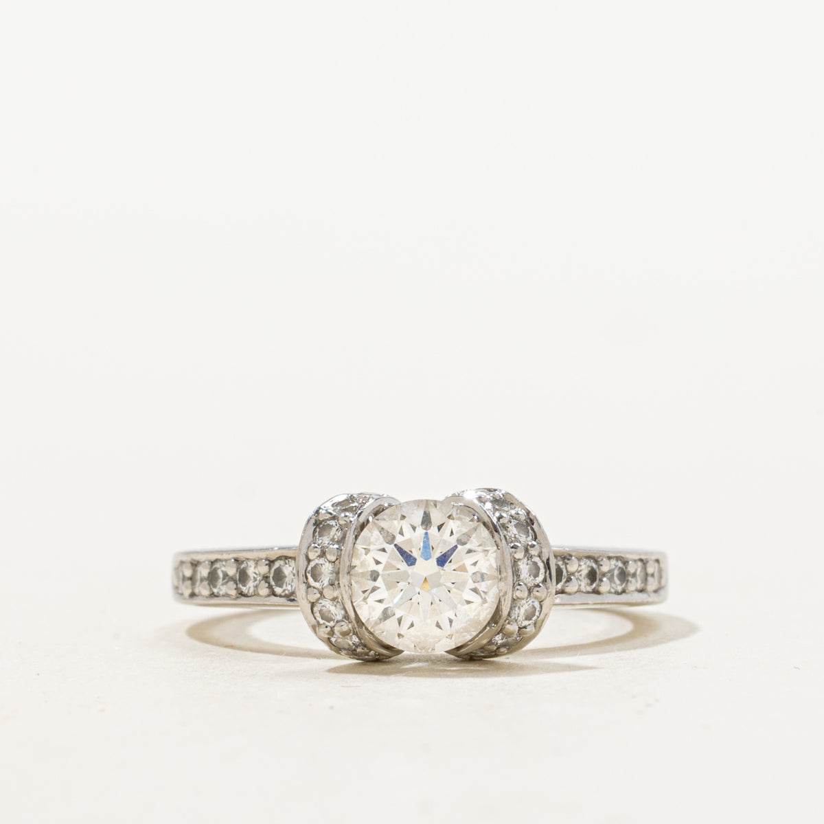 'Tiffany & Co.' Ribbon Engagement Ring in Platinum | 0.73ct VVS1 H Ex, 0.30ctw | SZ 5