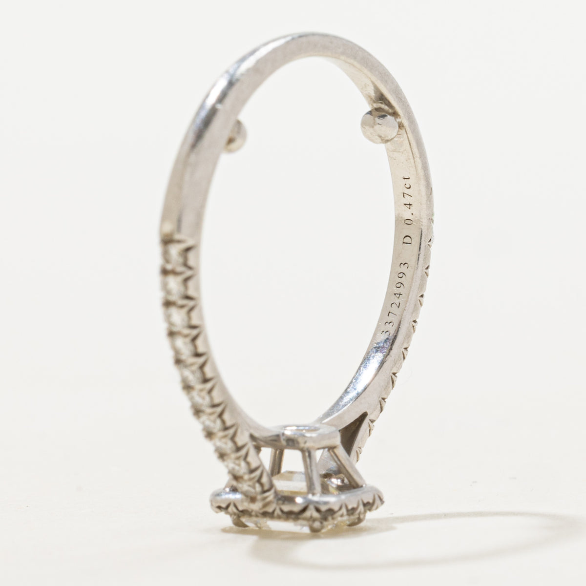 'Tiffany & Co.' Soleste Emerald-cut Halo Engagement Ring with a Diamond Platinum Band | 0.47ct VVS1 I Ex, 0.25ctw | SZ 4.75