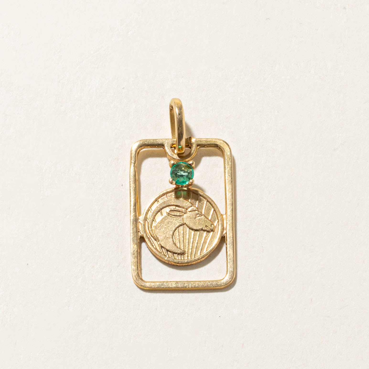 Italian 18k Emerald Aries Zodiac Pendant