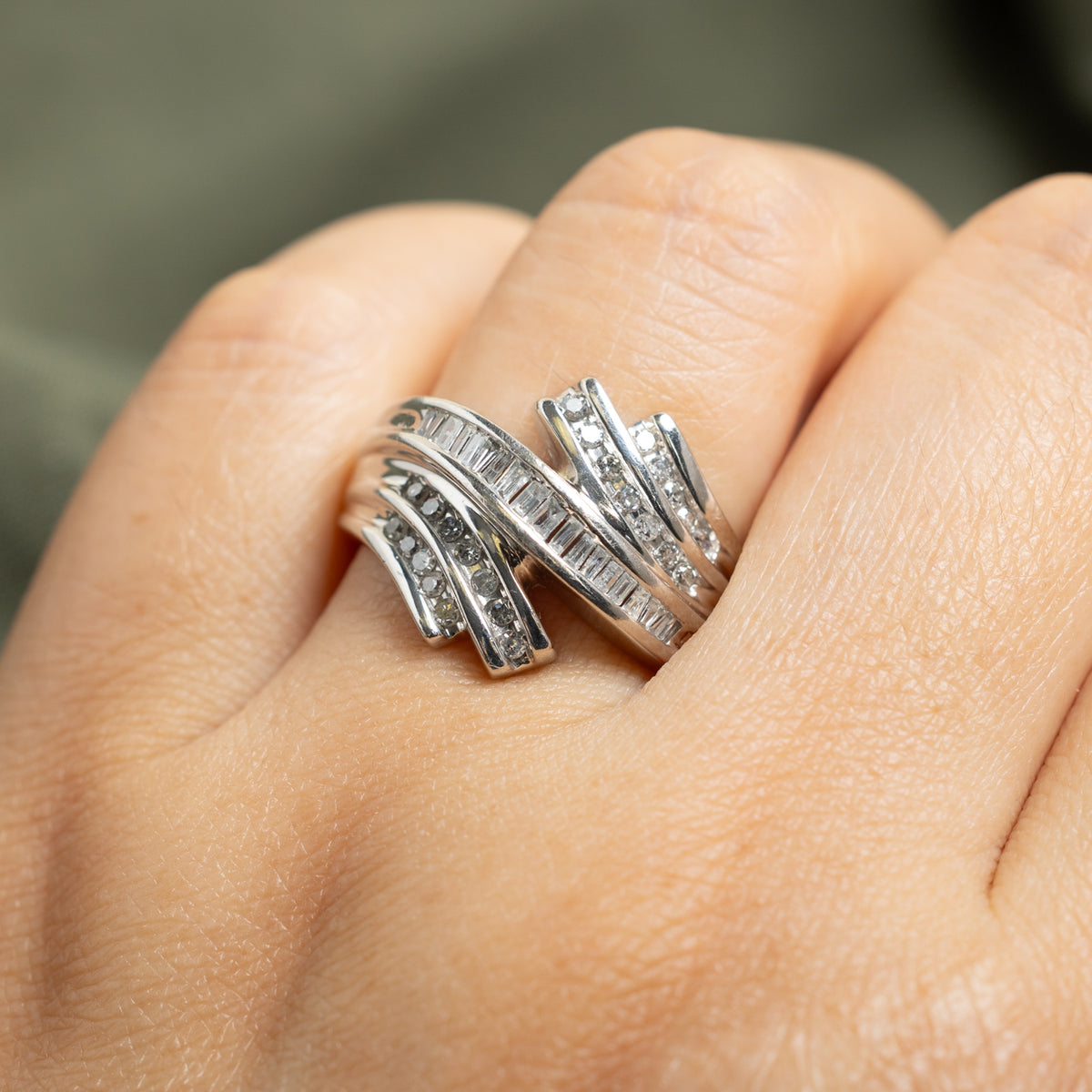 10k Multi Row Diamond Grooved Bypass Ring | 0.48ctw | SZ 8.25
