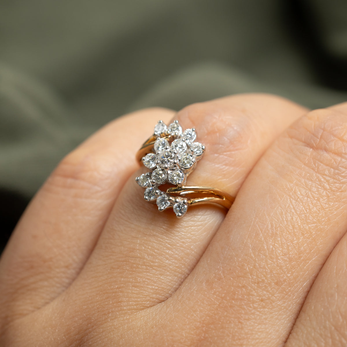 14k Diamond Floral Cluster Bypass Ring | 0.63ctw | SZ 5.75