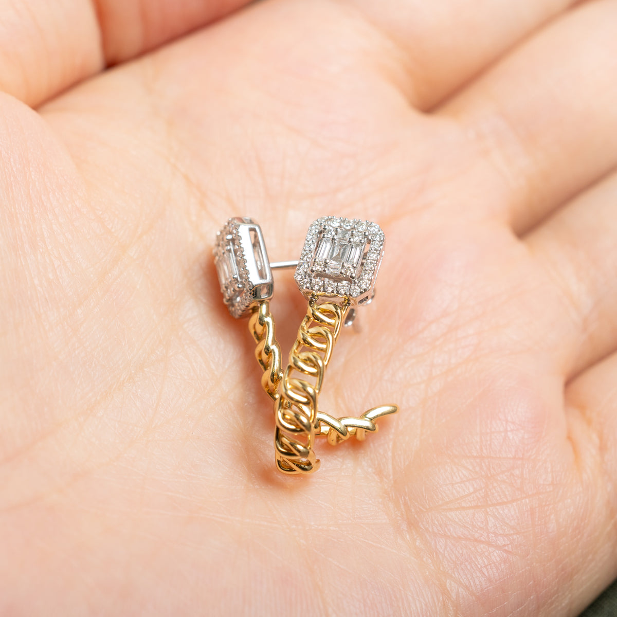 18k Illusion Set Diamond Halo Chain Drop Earrings | 0.57ctw