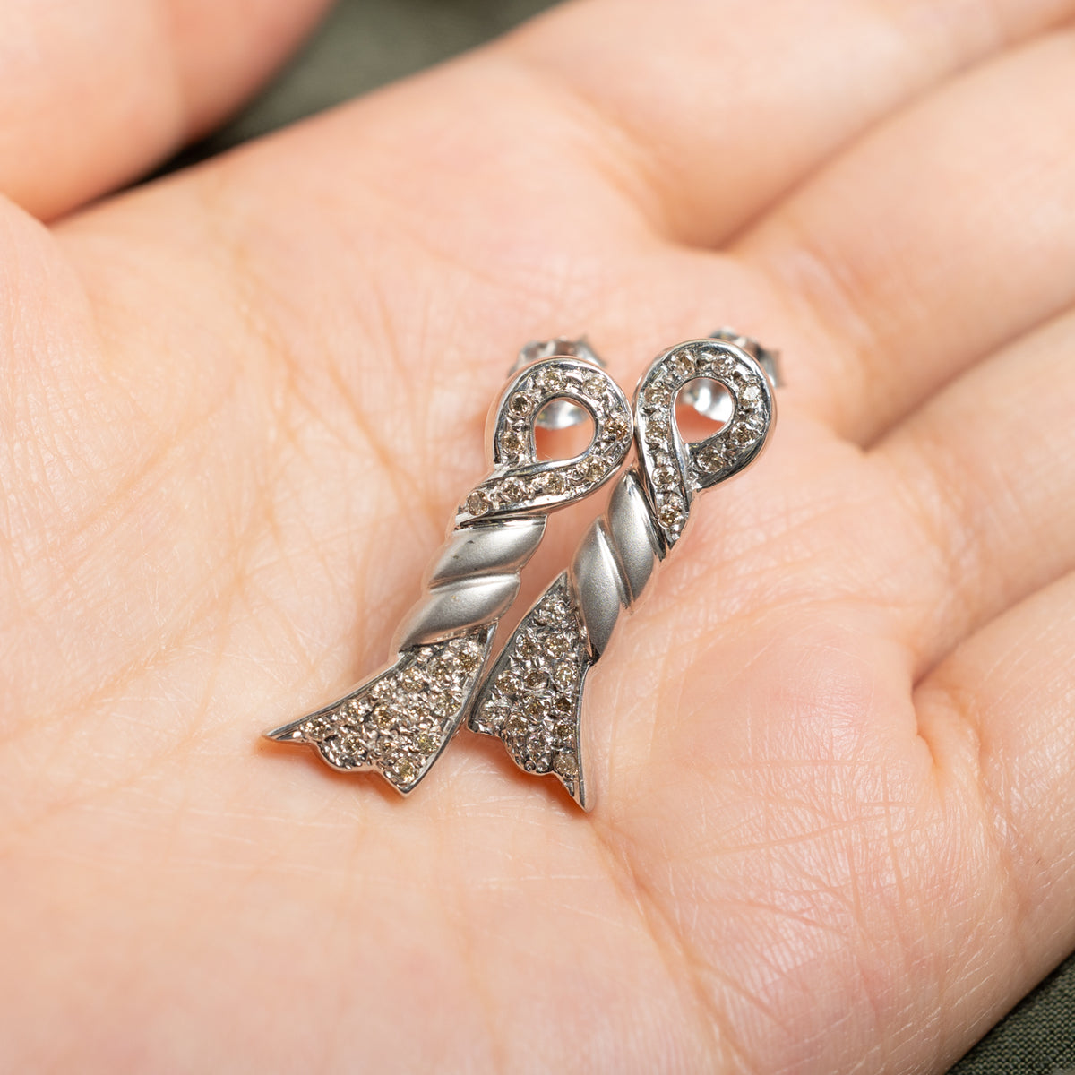 18k Brown Diamond Twisted Bow Drop Earrings | 0.59ctw
