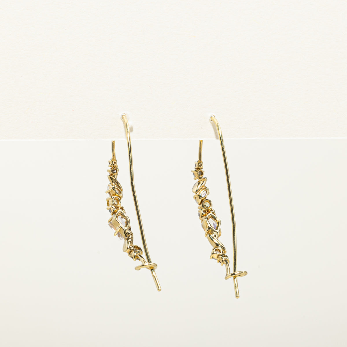 18k Scattered Diamond, Citrine & Quartz Abstract Drop Earrings | 0.32ctw