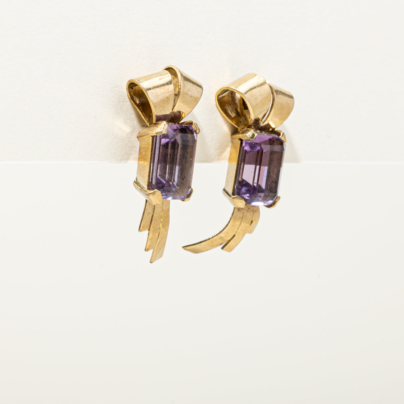 14k Amethyst Ribbon Drop Earrings | 7.03ctw