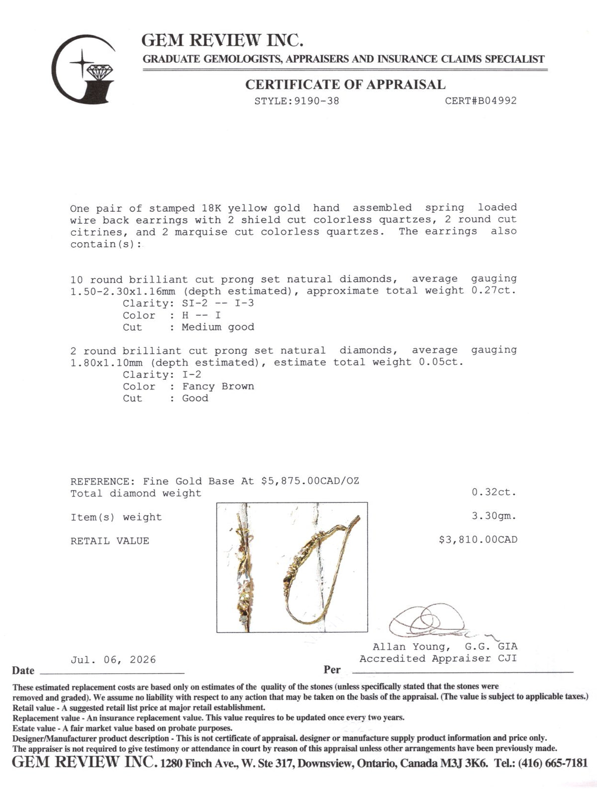 18k Scattered Diamond, Citrine & Quartz Abstract Drop Earrings | 0.32ctw