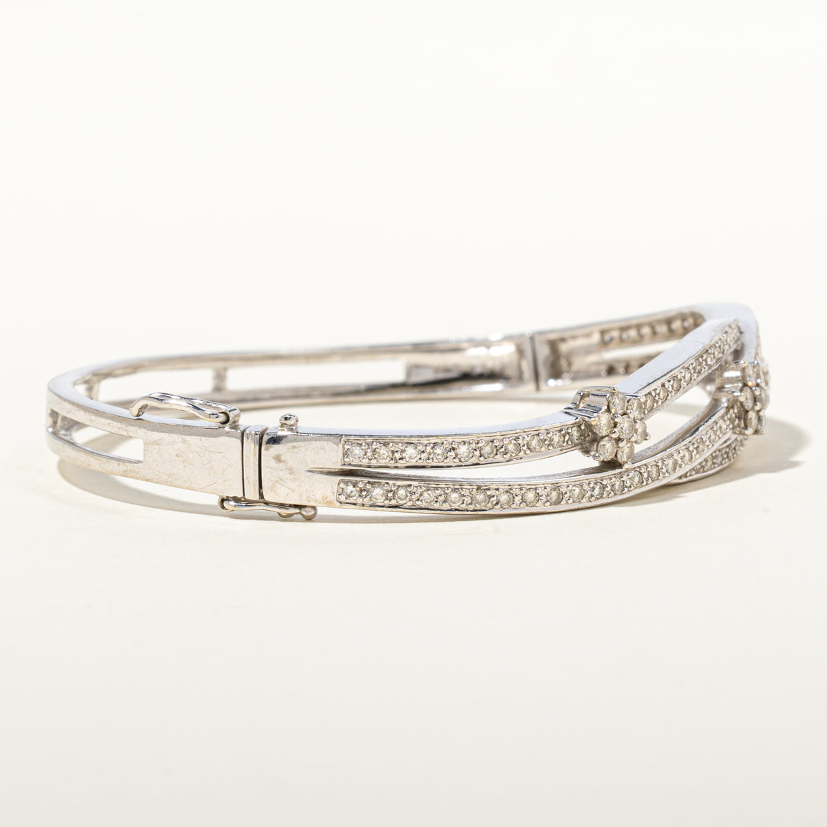 14k Scattered Diamond Cluster Floral Wave Bangle | 1.46ctw | 2.5"