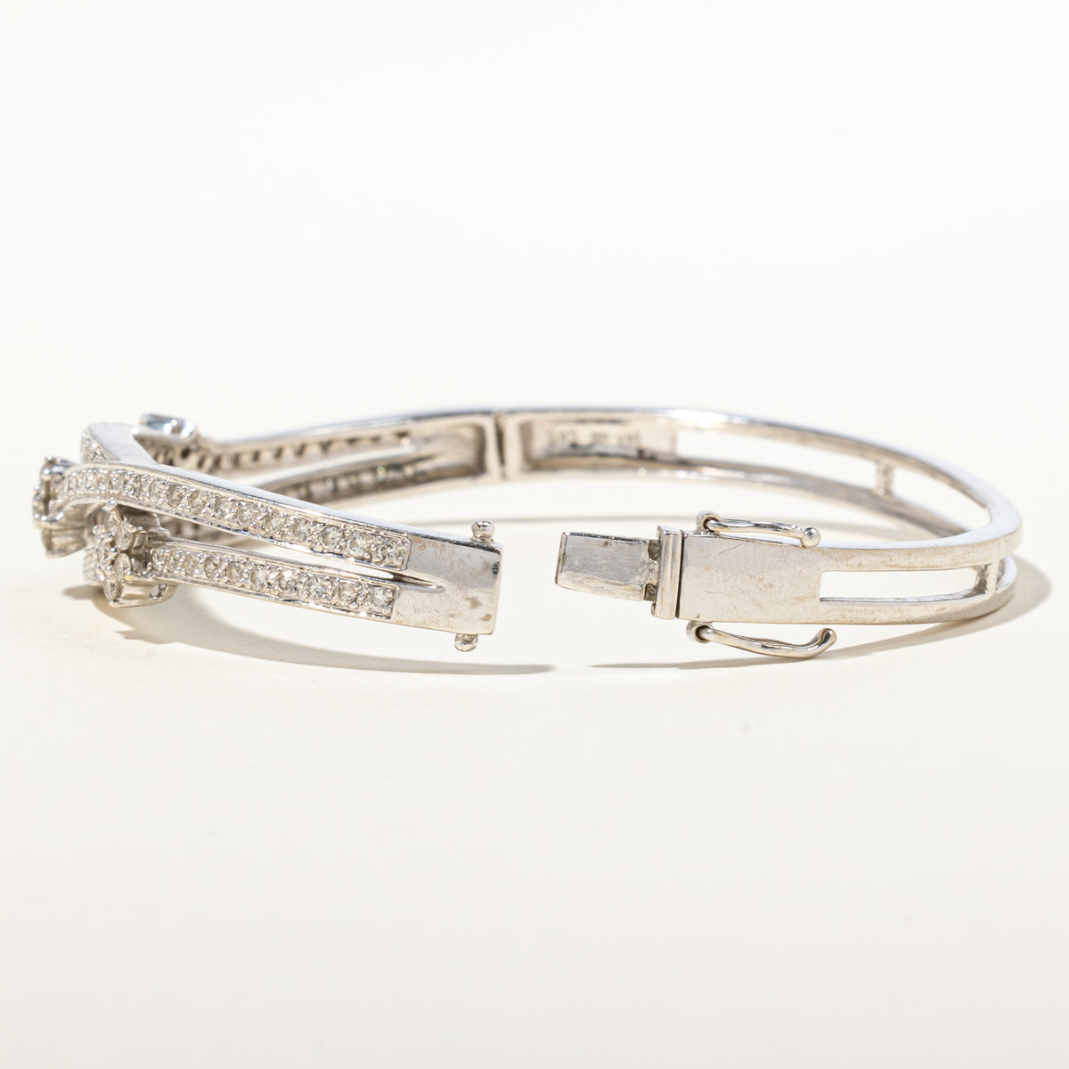 14k Scattered Diamond Cluster Floral Wave Bangle | 1.46ctw | 2.5"