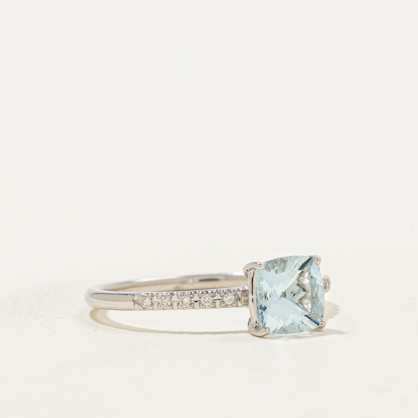 18k Cushion Cut Aquamarine & Diamond Accented Ring | 0.75ct, 0.05ctw | SZ 7