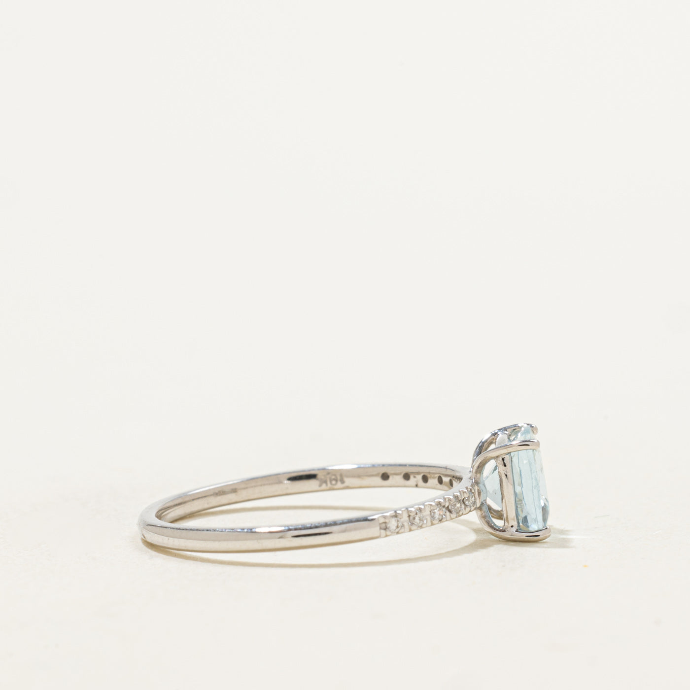 18k Cushion Cut Aquamarine & Diamond Accented Ring | 0.75ct, 0.05ctw | SZ 7