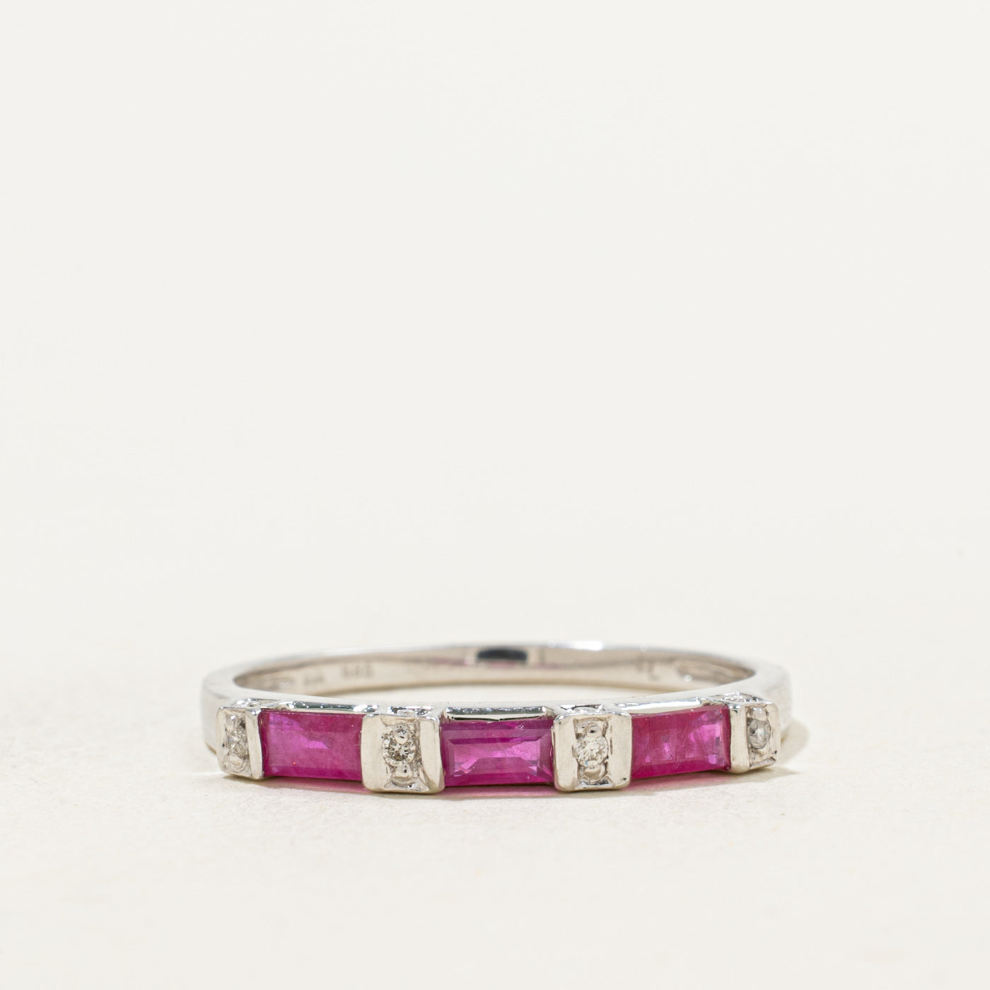 14k White Gold Baguette Ruby & Diamond Band | 0.30ct, 0.02ctw | SZ 6.75