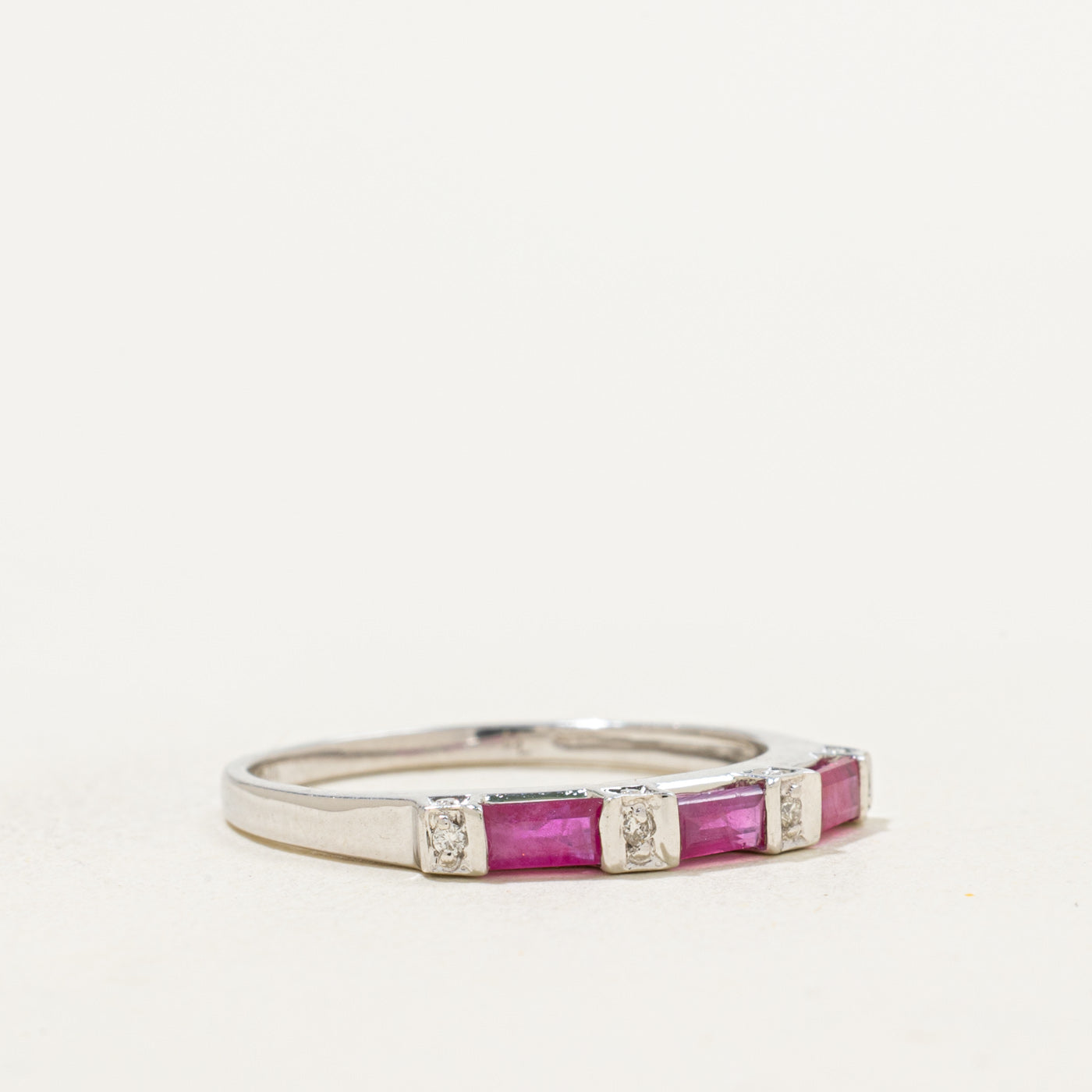 14k White Gold Baguette Ruby & Diamond Band | 0.30ct, 0.02ctw | SZ 6.75