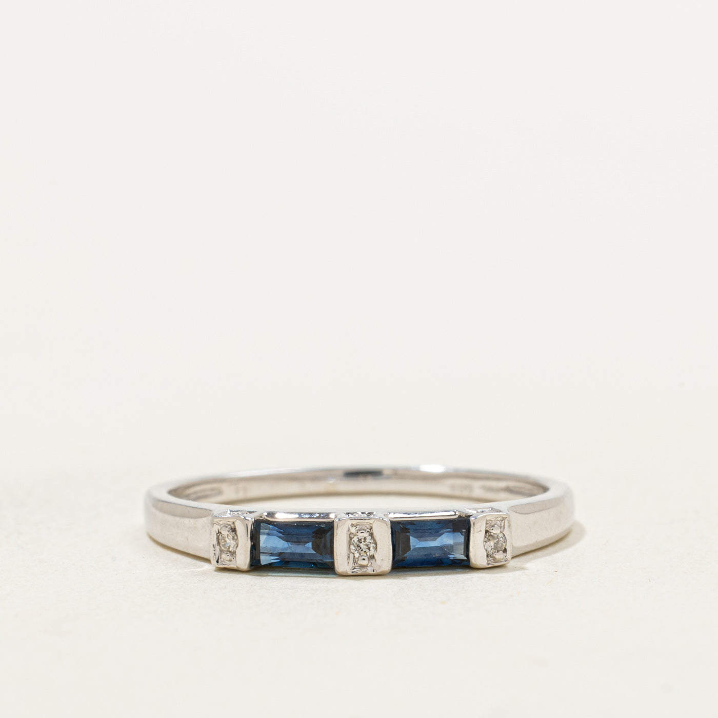 14k White Gold Sapphire & Diamond Accented Band | 0.20ctw, 0.015ctw | SZ 6.75