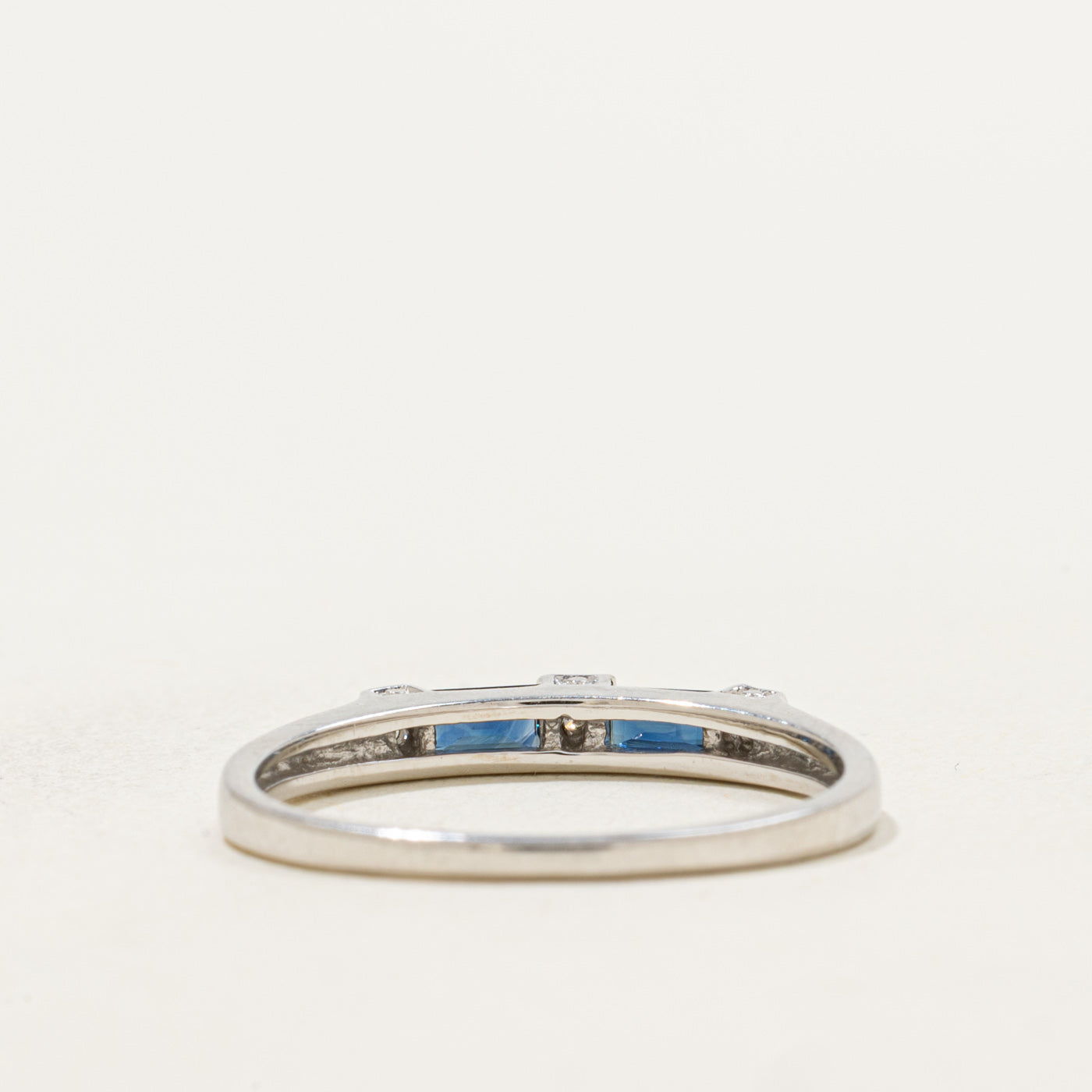 14k White Gold Sapphire & Diamond Accented Band | 0.20ctw, 0.015ctw | SZ 6.75