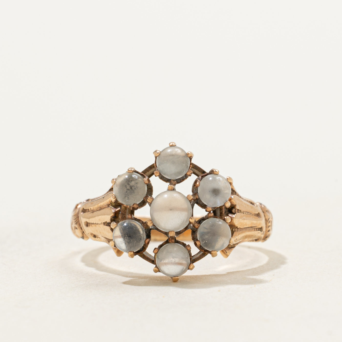 Late Victorian 10k Moonstone Cluster Ring | 1.10ctw | SZ 5.5