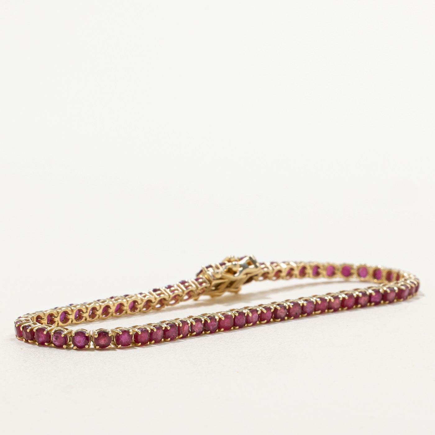 14k Glass Filled Ruby Tennis Bracelet | 7.80ctw | 7"