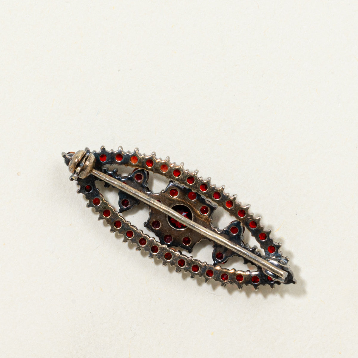 Late Victorian 800 Silver Bohemian Rose Cut Garnet Brooch | 3.00ctw