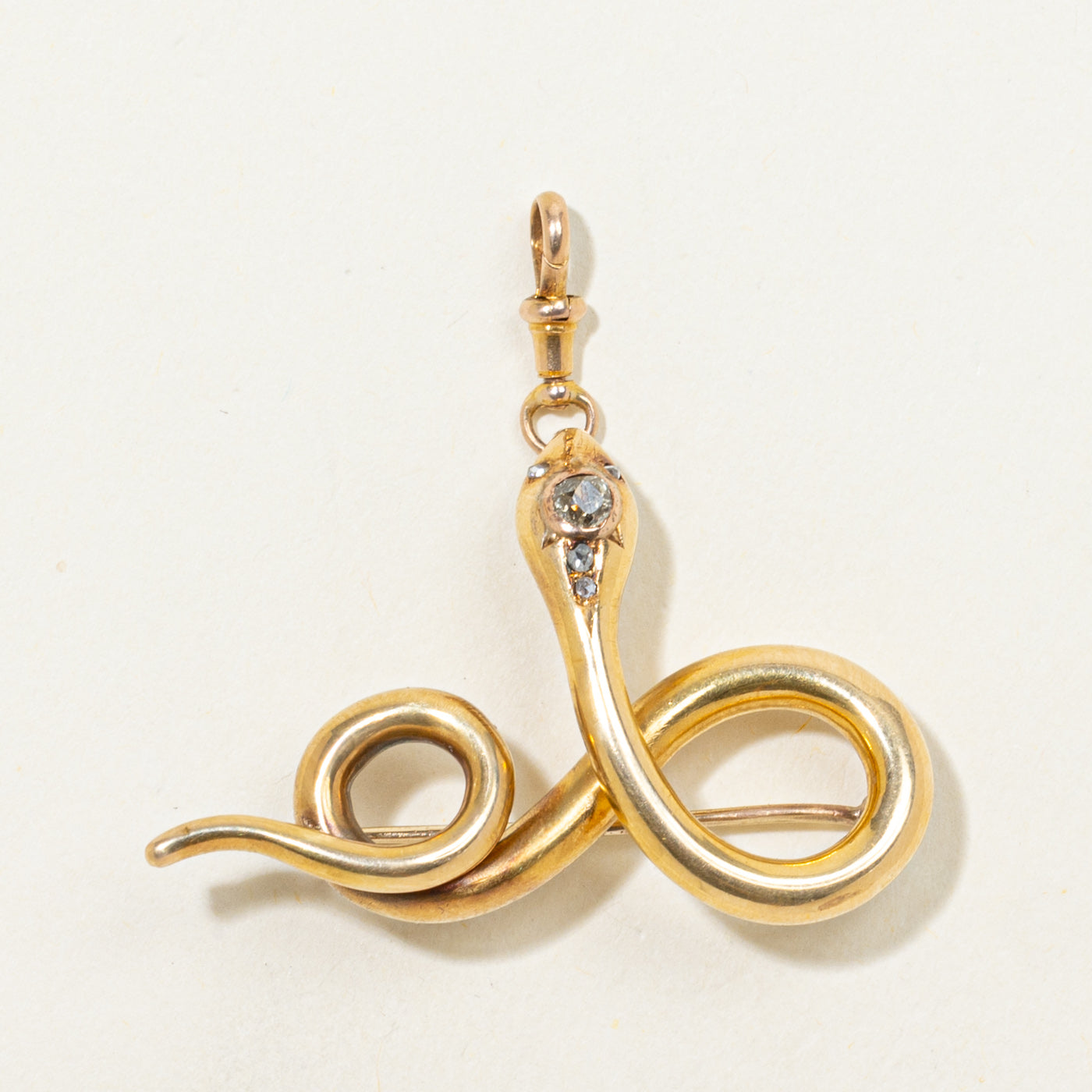 Late Victorian 14k Old Mine & Rose Cut Diamond Snake Pendant & Brooch | 0.15ctw