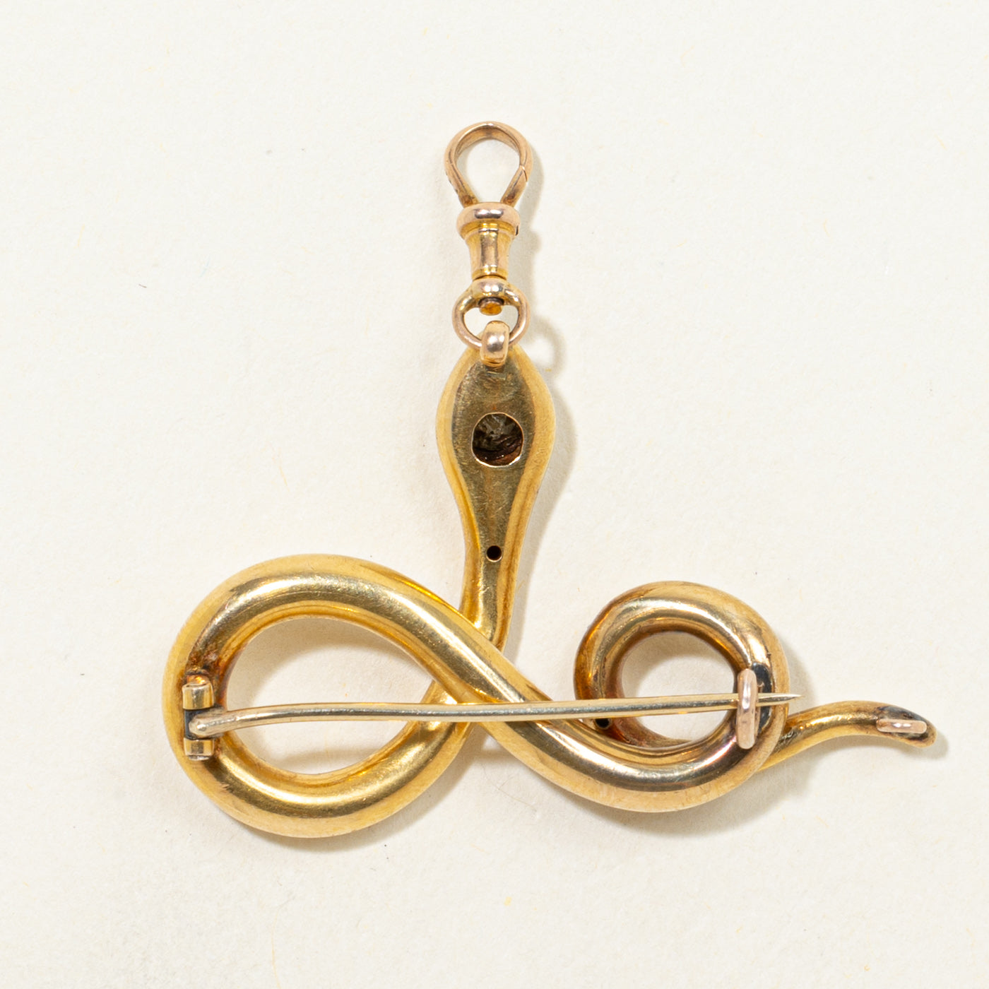Late Victorian 14k Old Mine & Rose Cut Diamond Snake Pendant & Brooch | 0.15ctw