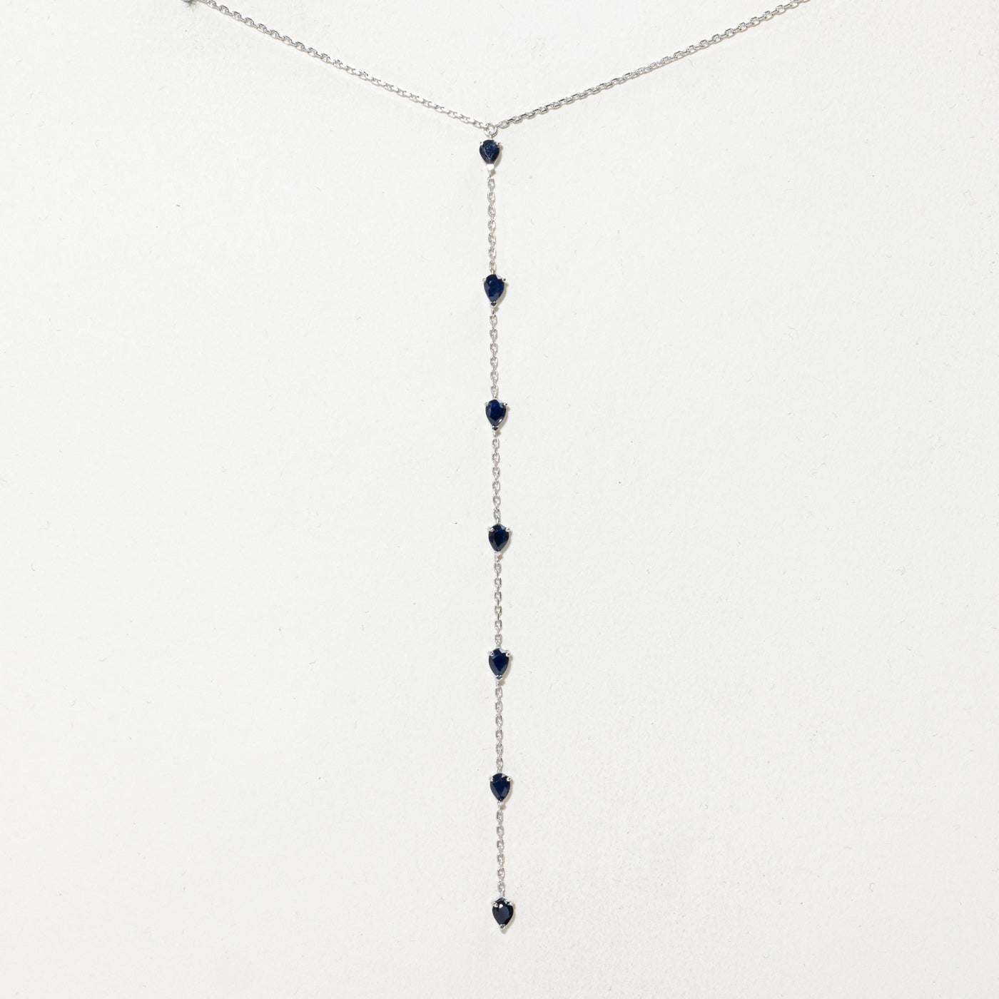 14k Pear Cut Sapphire Lariat Necklace | 1.15ctw | 17" + 4" Drop