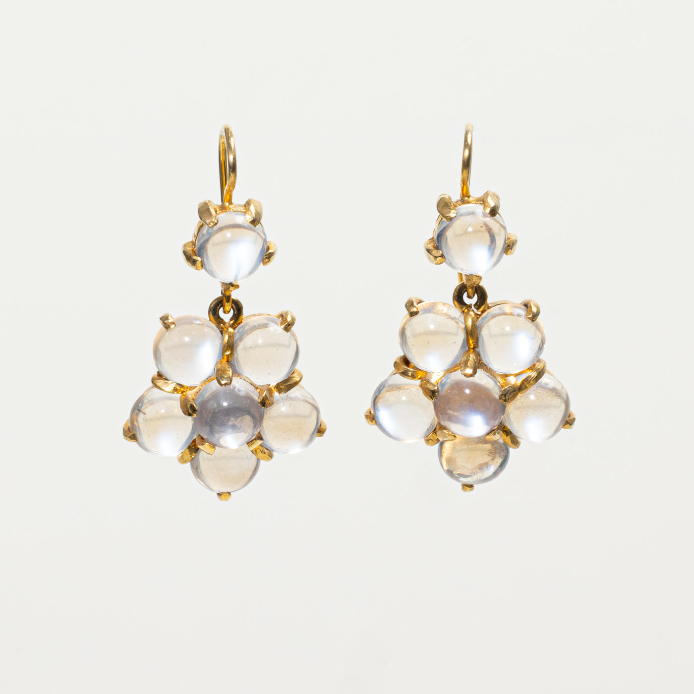Mid-Century 9k Moonstone Floral Cluster Drop Earrings | 14.00ctw