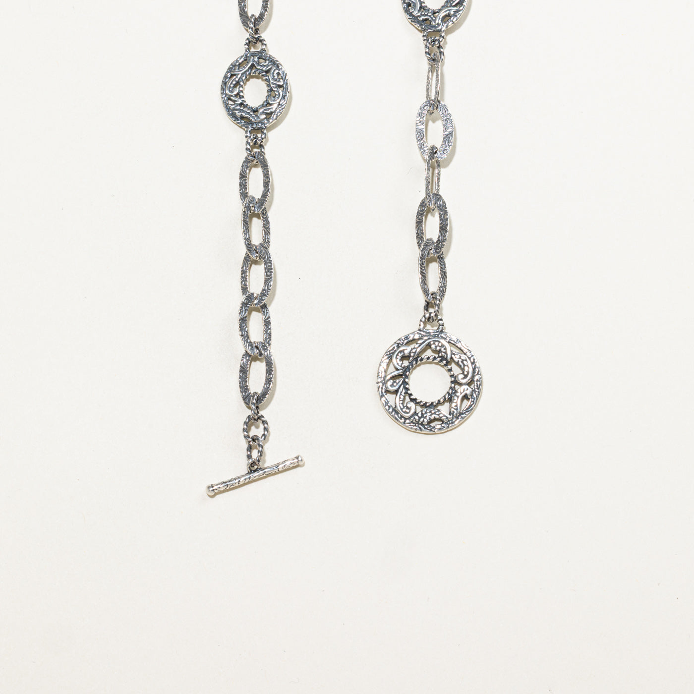 Sterling Silver Scollwork Engraved Disc Necklace | 20"
