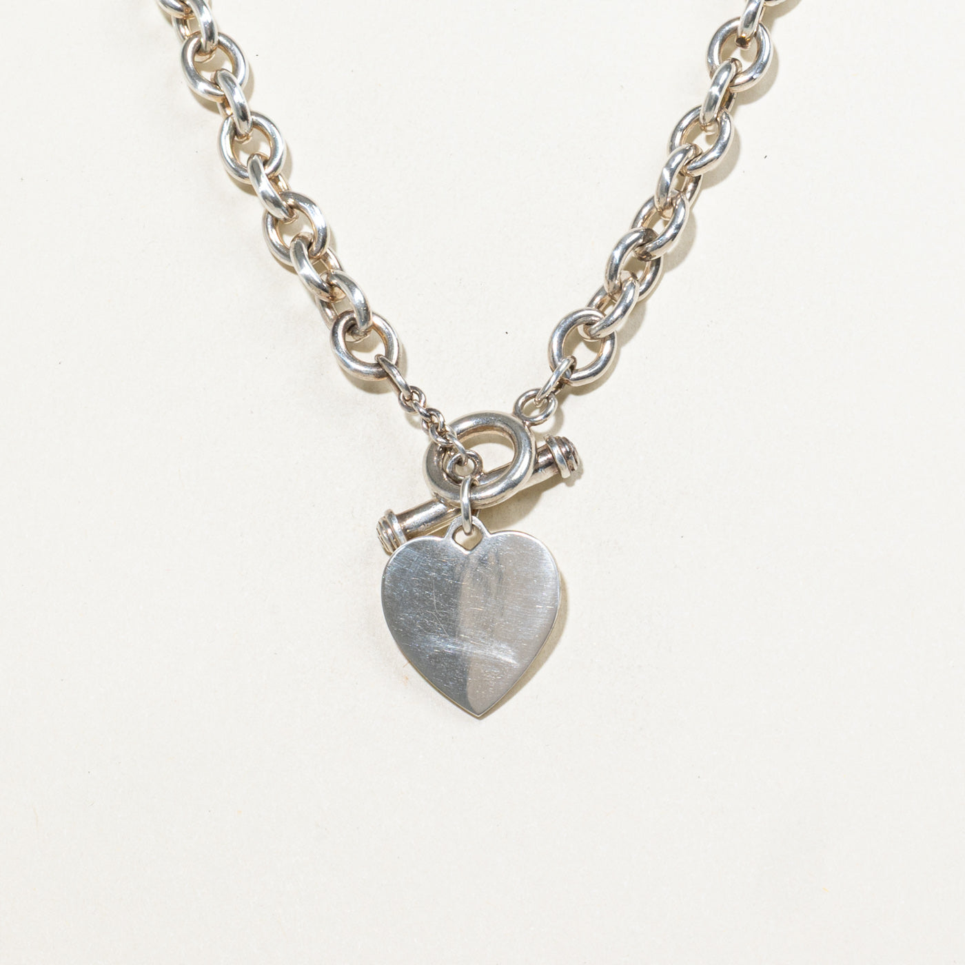 Sterling Silver Heart Charm Toggle Clasp Necklace | 17"