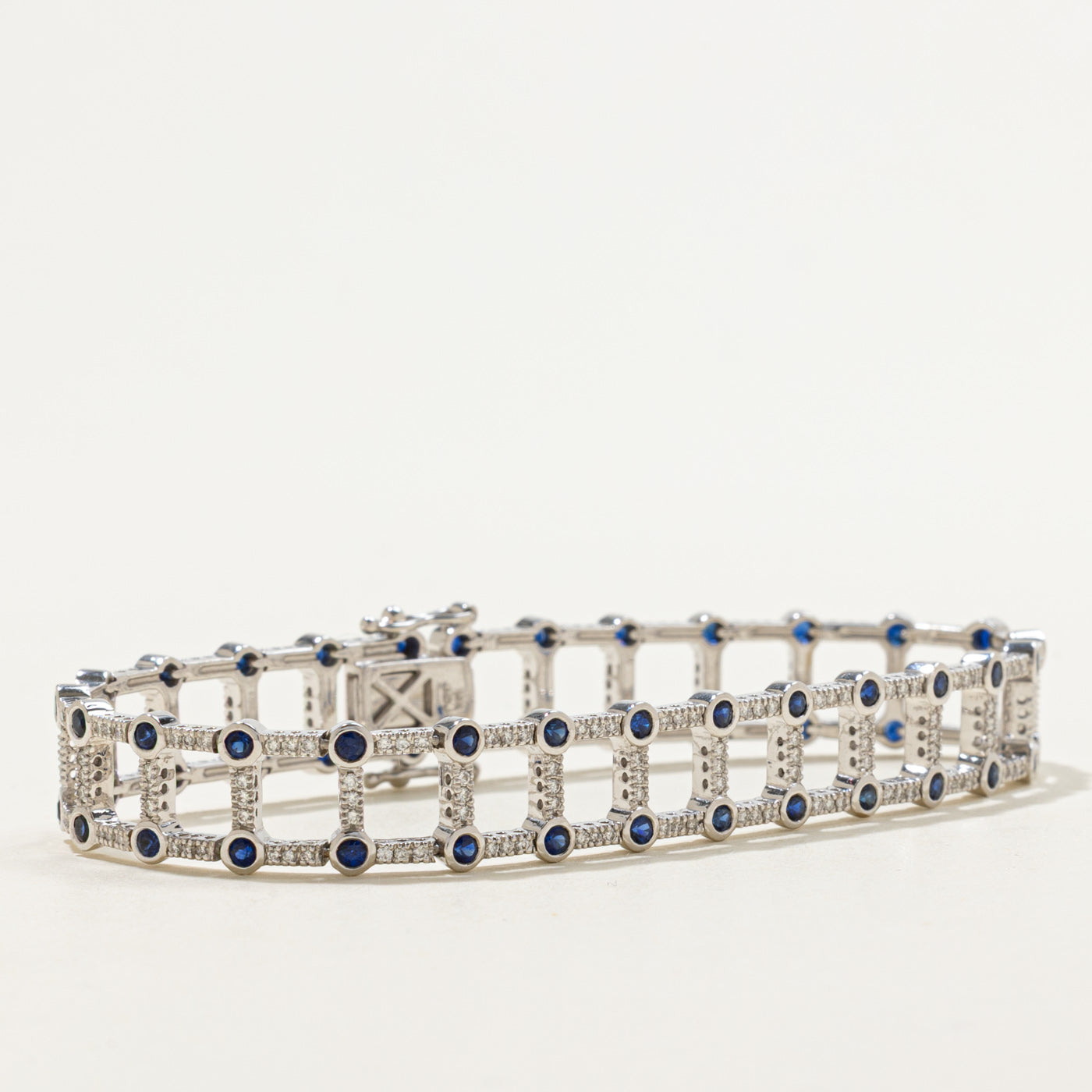 Diamond & Sapphire Square Pattern Tennis Bracelet | 1.18ctw, 2.70ctw | 7.25"