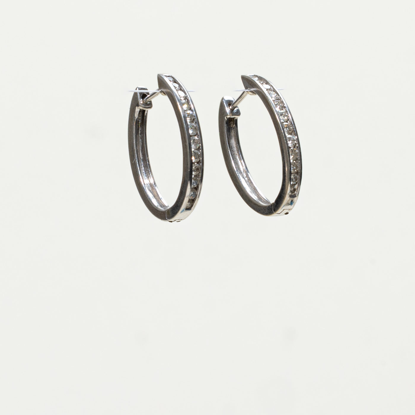 Channel Set Diamond Oval Hoop Earrings | 0.40ctw