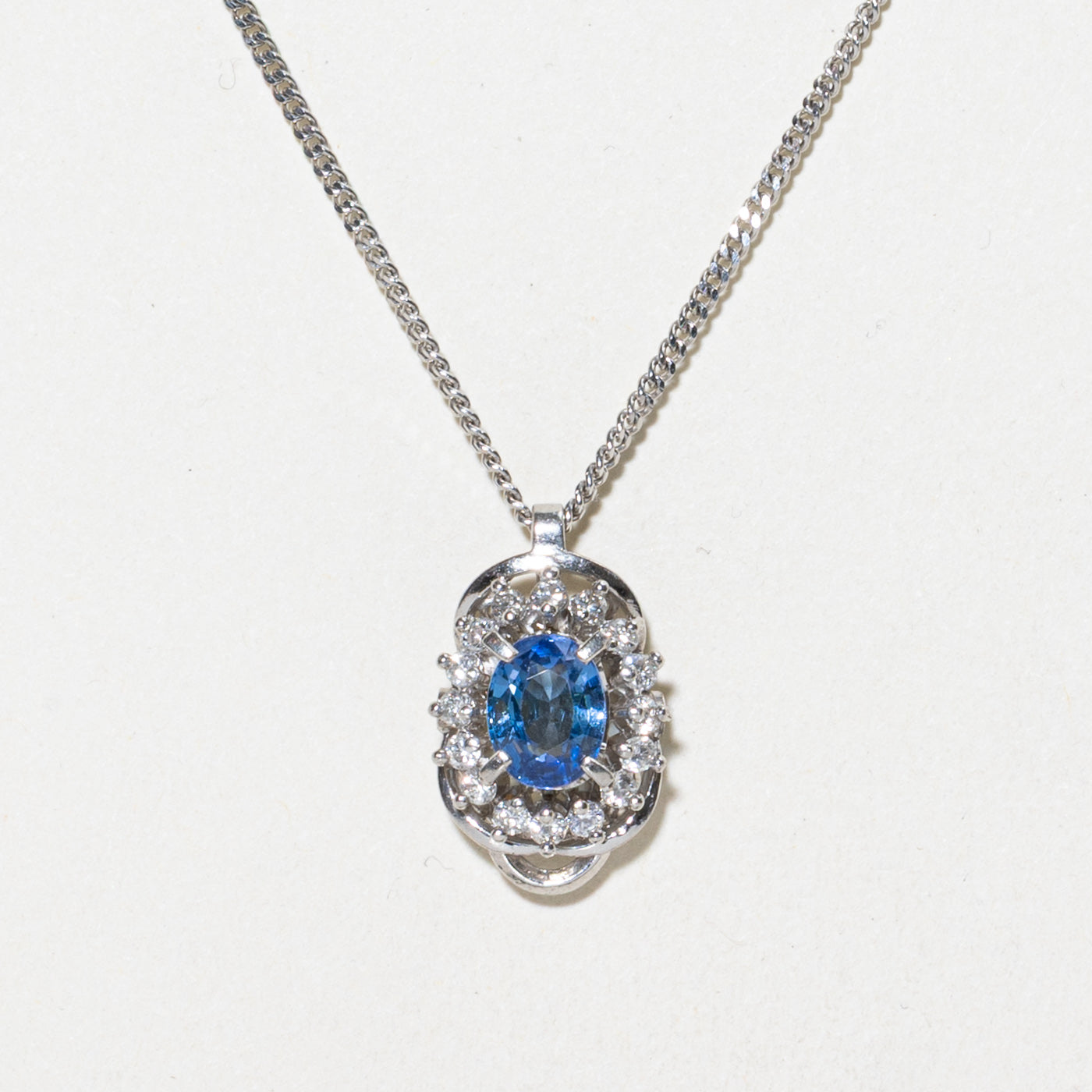 Sapphire & Diamond Halo Pendant Necklace | 1.15ct, 0.32ctw | 15.5"