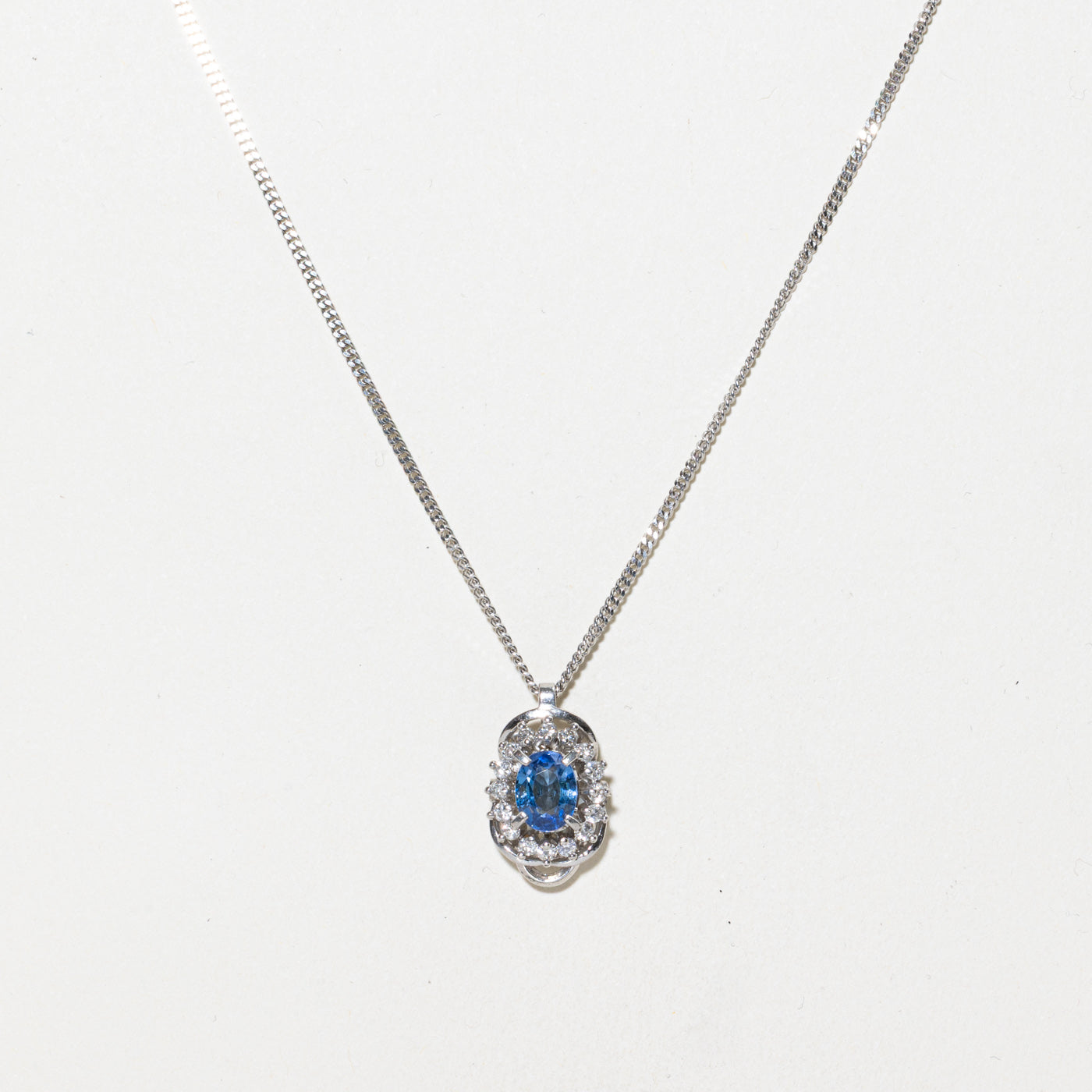 Sapphire & Diamond Halo Pendant Necklace | 1.15ct, 0.32ctw | 15.5"