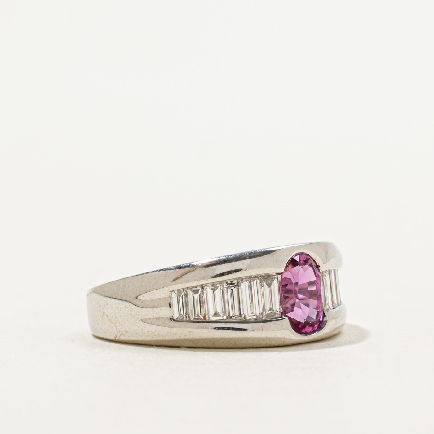 Semi Bezel Set Pink Sapphire & Diamond Accented Ring | 0.82ct, 0.28ctw | SZ 5.25