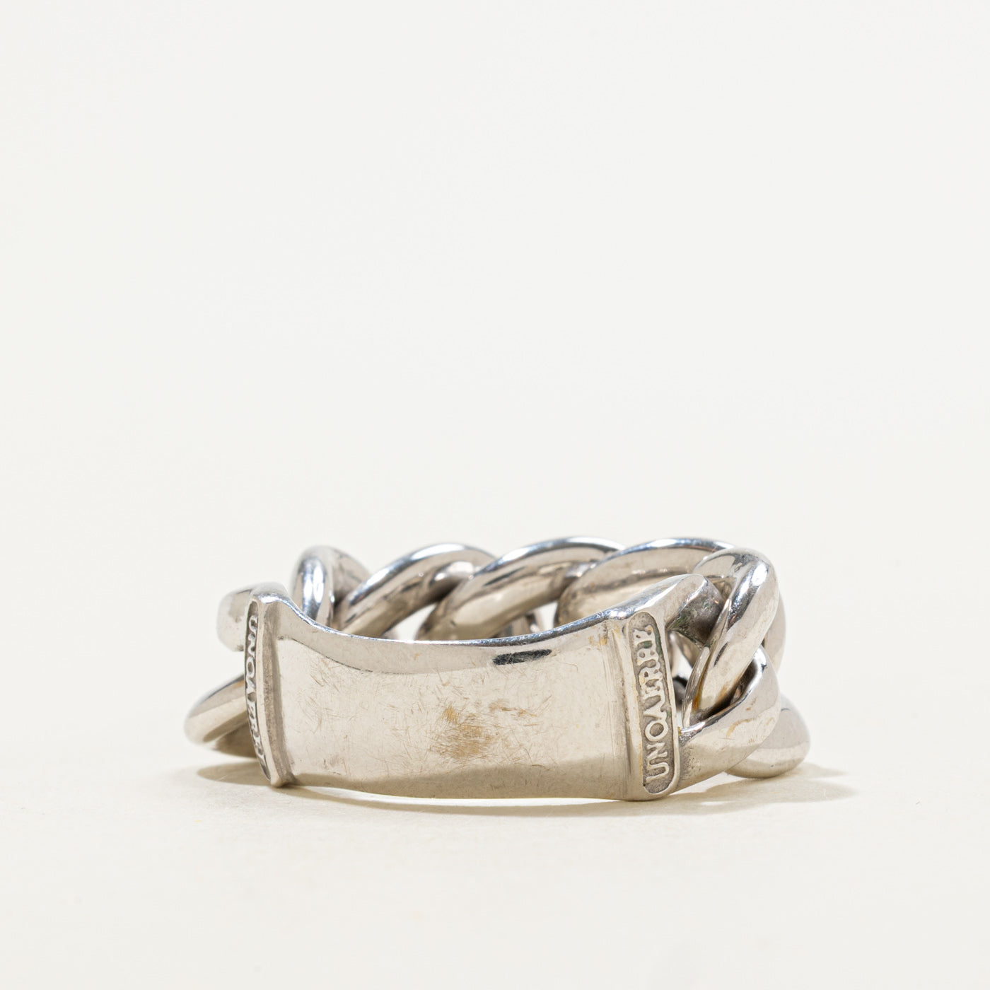 'Unoaerre' Italian 14k White Gold Curb Link Chain Ring | SZ 7