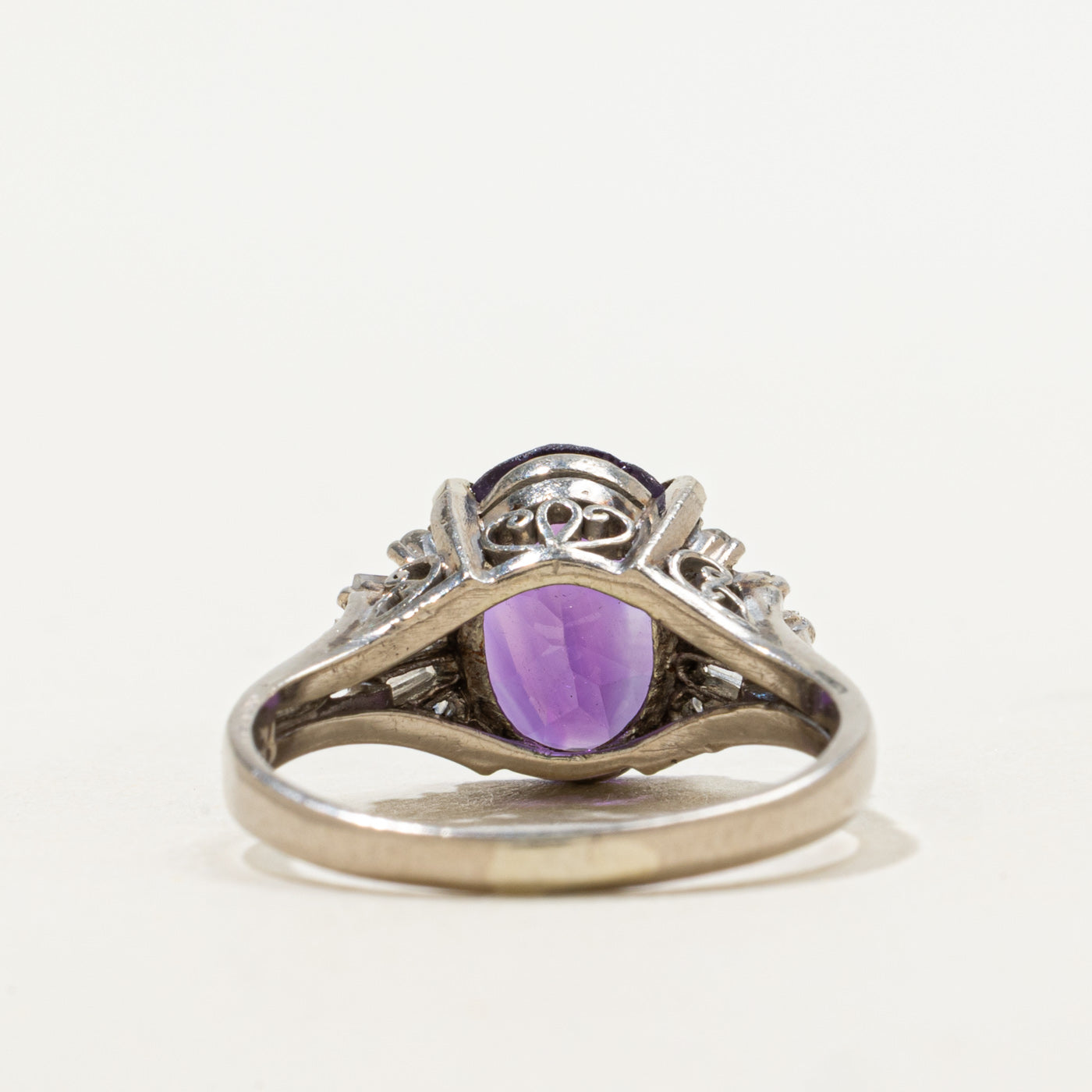 Oval Cut Amethyst & Diamond Accented Cocktail Ring | 3.50ct, 0.16ctw | SZ 7.75