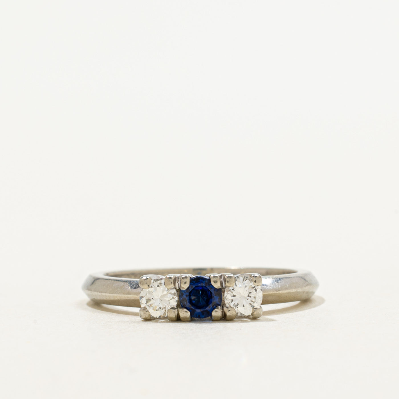18k Three Stone Sapphire & Diamond Ring | 0.17ct, 0.24ctw | SZ 5.5