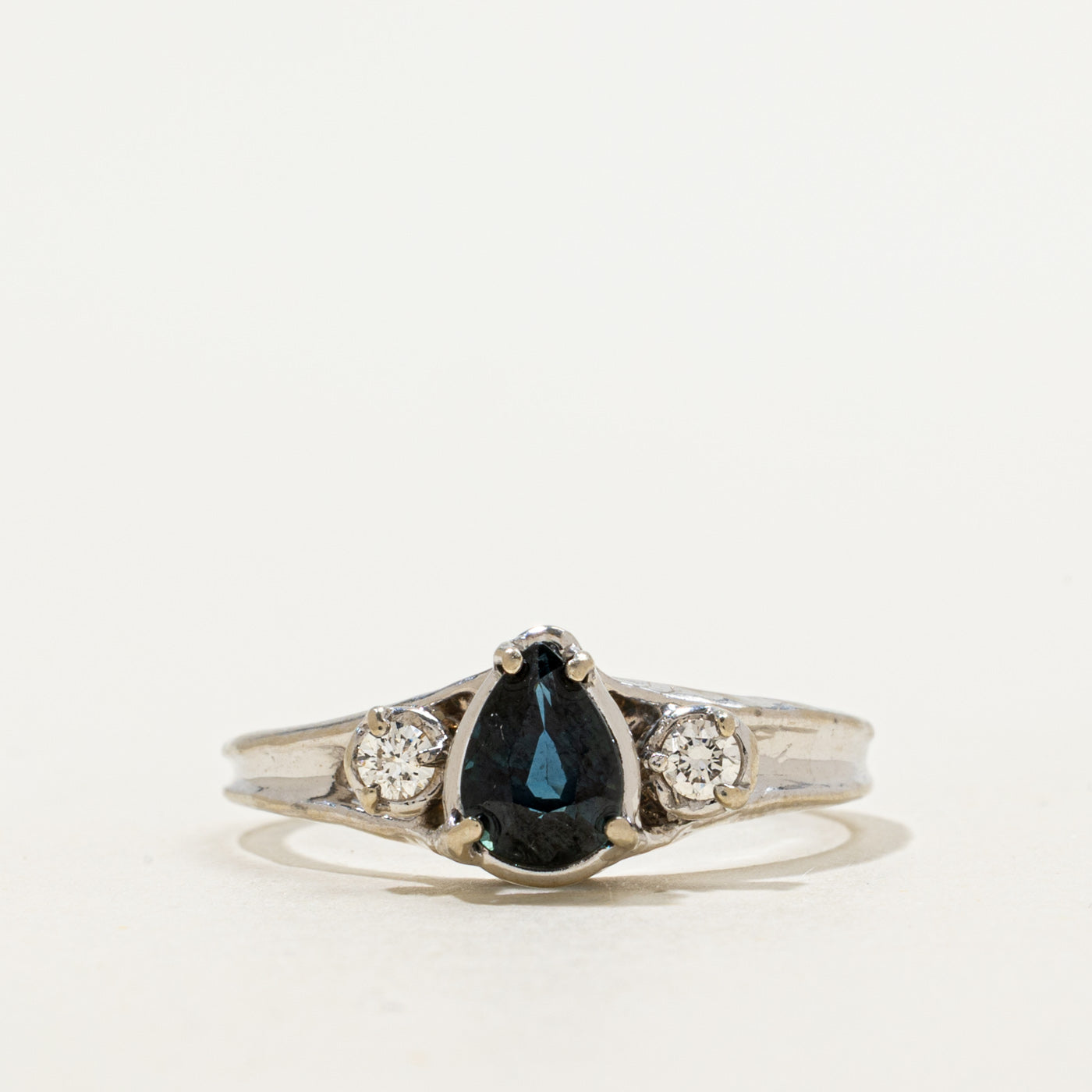Pear Cut Teal Sapphire & Diamond Accented Ring | 0.86ct, 0.10ctw | SZ 8.75