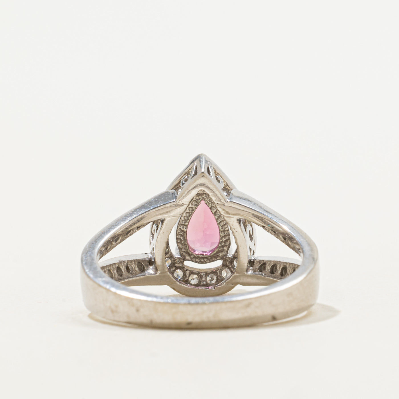 Pear Cut Pink Tourmaline & Diamond Halo Ring | 0.75ct, 0.24ctw | SZ 6.5