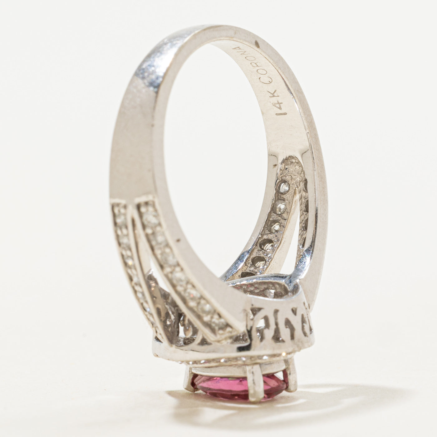 Pear Cut Pink Tourmaline & Diamond Halo Ring | 0.75ct, 0.24ctw | SZ 6.5
